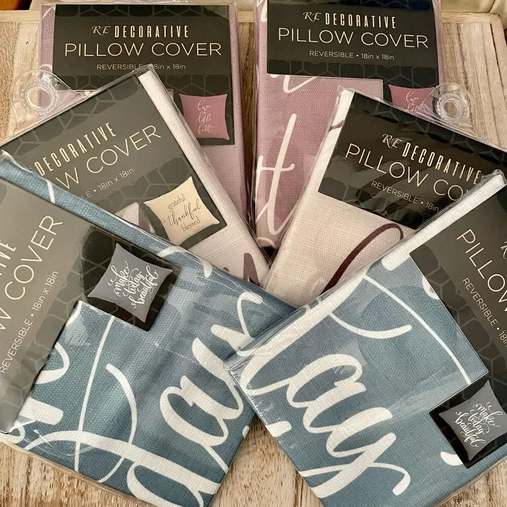 NWT 6 Graphic Inspirational Ivory Green Pink Reversible Pillow/Cushion Covers Pa